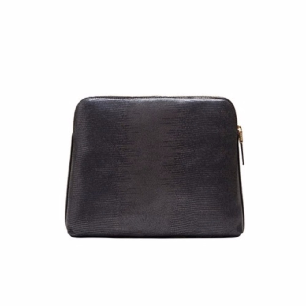 India Hicks Insider Black lizard embossed leather clutch gold zipper NWOT